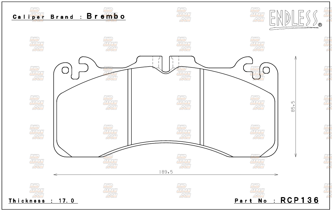 Endless Brake Pads Set Circuit Compound CC40 (ME20) - Lexus RC-F